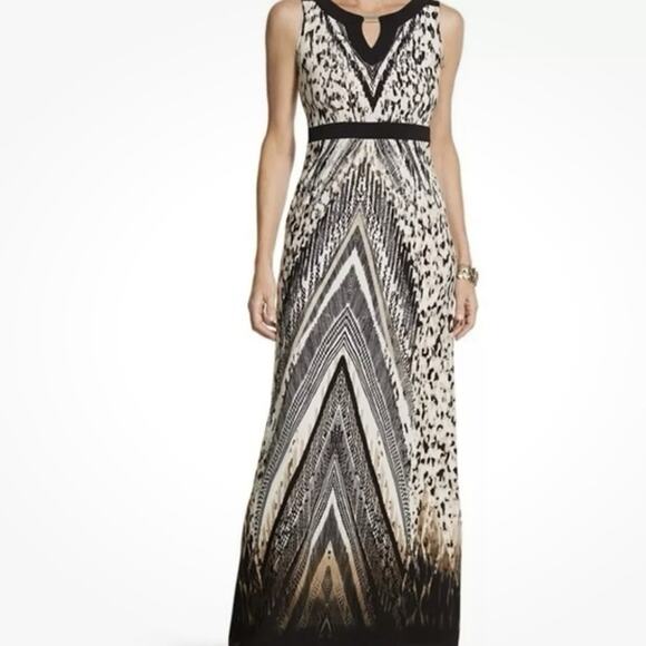 CHICOS Size 1 (Medium) Maxi Tank Dress Art Deco Cocktail Party Leopard Stretch - Picture 1 of 11